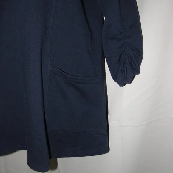 SUSAN GRAVER Navy Blue Sz Large Lightweight Tunic Soft Sweatshirt Front Pockets - Picture 3 of 3